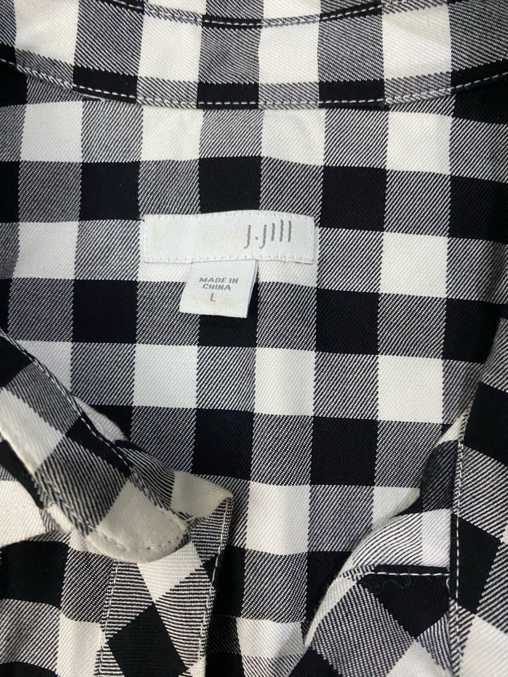 J. JILL Gingham Tunic Shirt Dress Roll Tab Sleeves Black/White Size Large - Picture 4 of 8